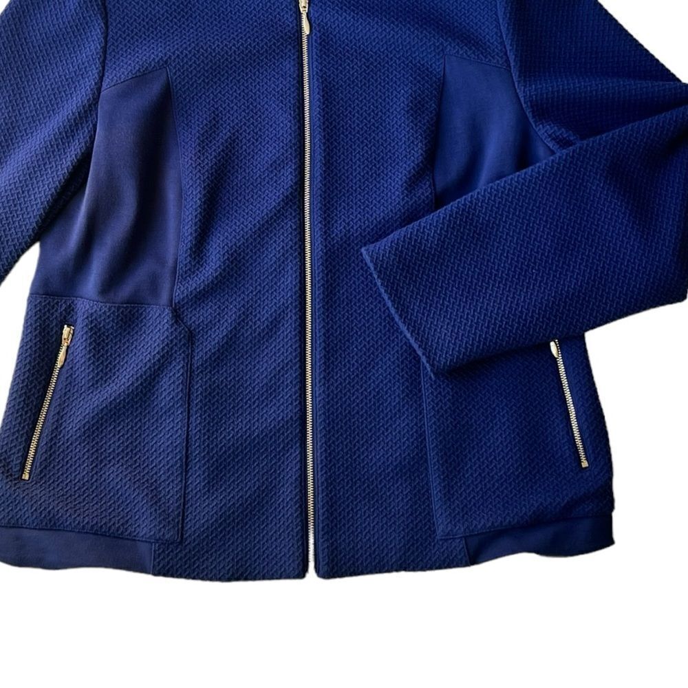 Chico’s Blue Textured Knit Zip Up Lined Jacket Size 2 (women’s 12/14) - Picture 6 of 11